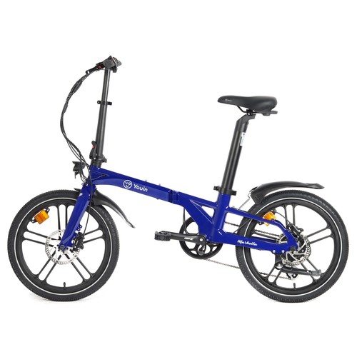 Bicicleta eléctrica plegable YOUIN Marbella Azul, 250W, ruedas 20", autonomía 40Km..