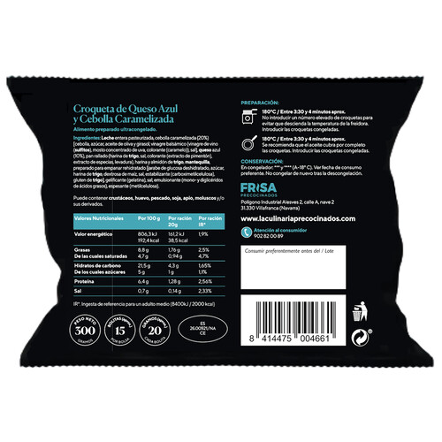 LA CULINARIA Croquetas congeladas super cremosas de queso azul y cebolla caramelizada 300 g.