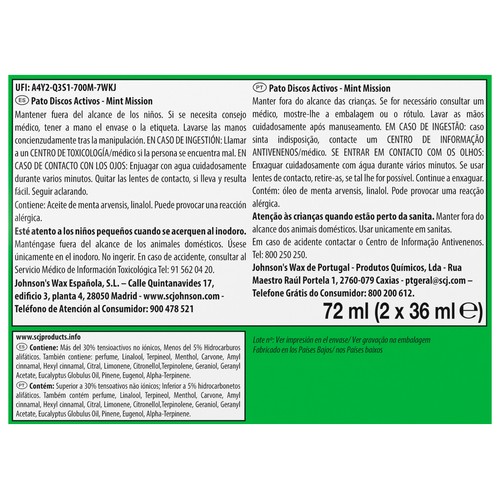 PATO Discos WC doble mint mission 2X36ml 