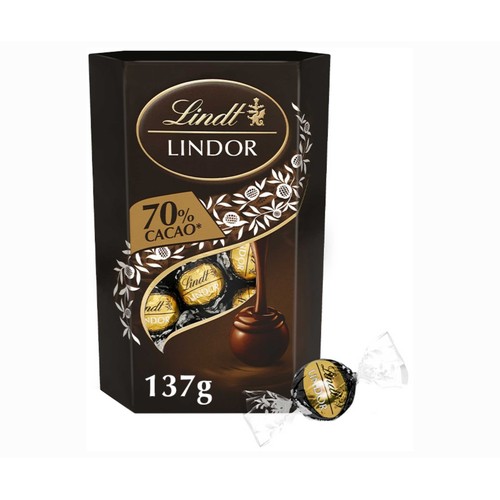 LINDT Bombones lindor chocolate negro 70 % 137 g.