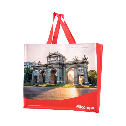 Bolsa grande de rafia reutilizable diseño Madrid, ALCAMPO.