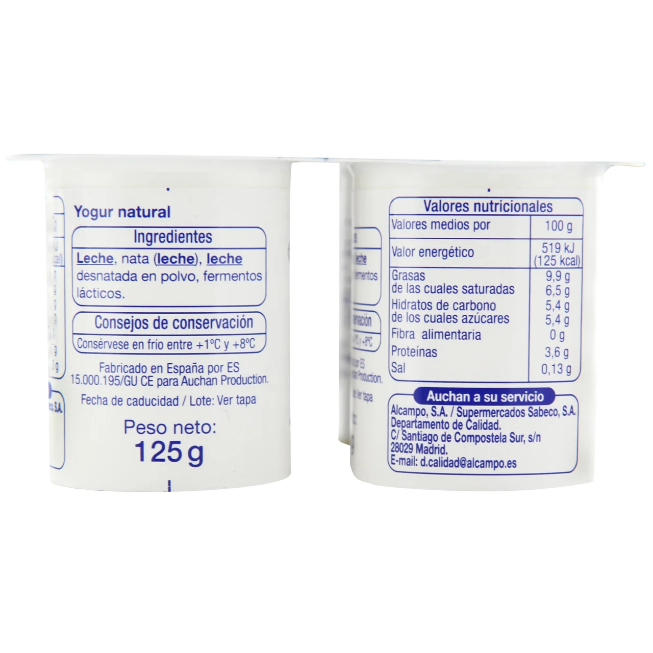 AUCHAN Yogur griego sabor natural 4 x 125 g Producto Alcampo.
