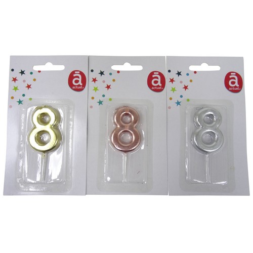 Vela del nº8, color plata, oro o rosa, 4,5 cm, ACTUEL.