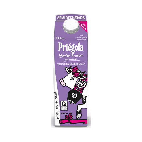 PRIÉGOLA Leche semidesnatada fresca 1 l.