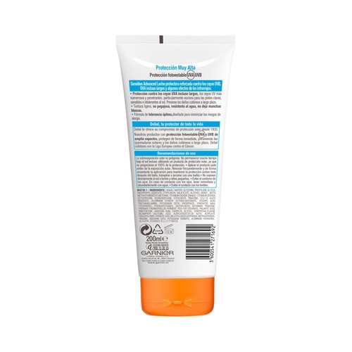 DELIAL Leche solar protectora, resistente al agua y con FPS 50+ (muy alto) DELIAL Sensitive advanced 200 ml.