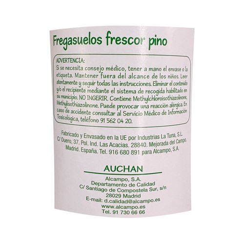 PRODUCTO ECONÓMICO ALCAMPO Fregasuelos aroma frescor Pino 1,5 litros.