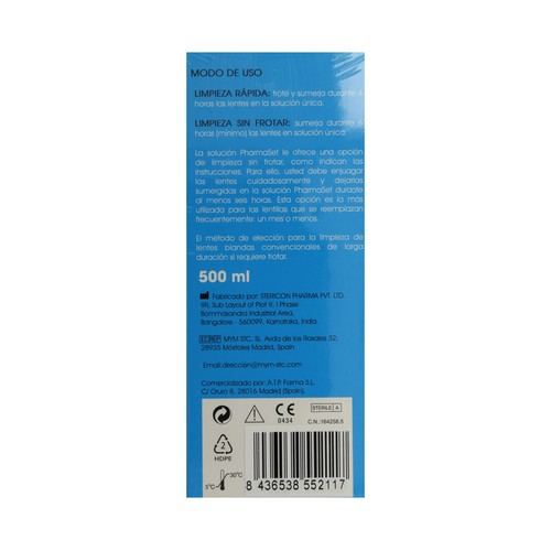 PHARMASET Solución única para lentes de contacto blandas PHARMASET 2 x 500 ml.
