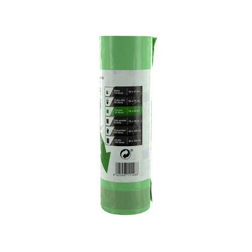 PRODUCTO ALCAMPO Bolsas de basura verde con autocierre capacidad 30 litros 55 x 60 cm 20 uds.
