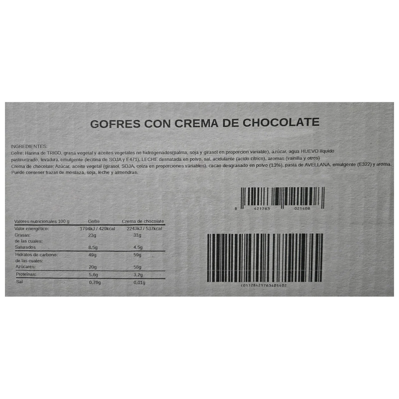 Gofre con crema de chocolate 140 g.