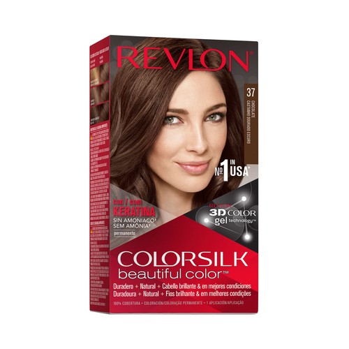 REVLON Colorsilk tono 37 Castaño dorado oscuro Coloración permanente sin amoniaco.