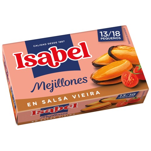 ISABEL Mejillones salsa de vieira 13/18 piezas lata de 69 g.