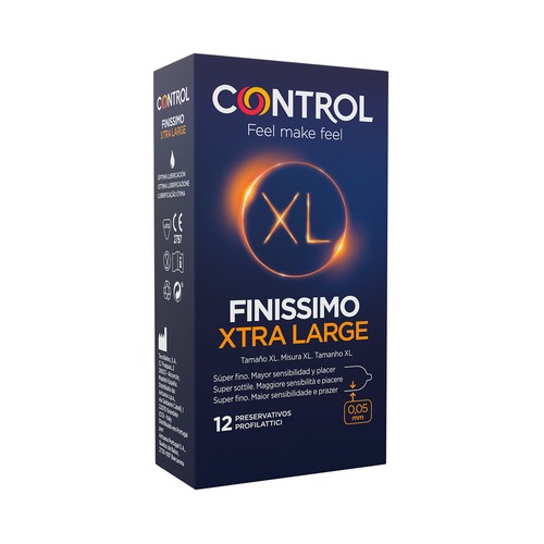 Preservativo lubricados super finos (0.05mm) y de tamaño XL, para una mayor sensibilidad CONTROL Finissimo xl 12 uds.