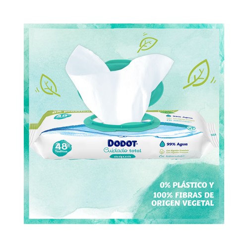 DODOT Toallitas húmedas para bebé con fibras 100% de origen vegetal DODOT Cuidado total aqua 48 uds.