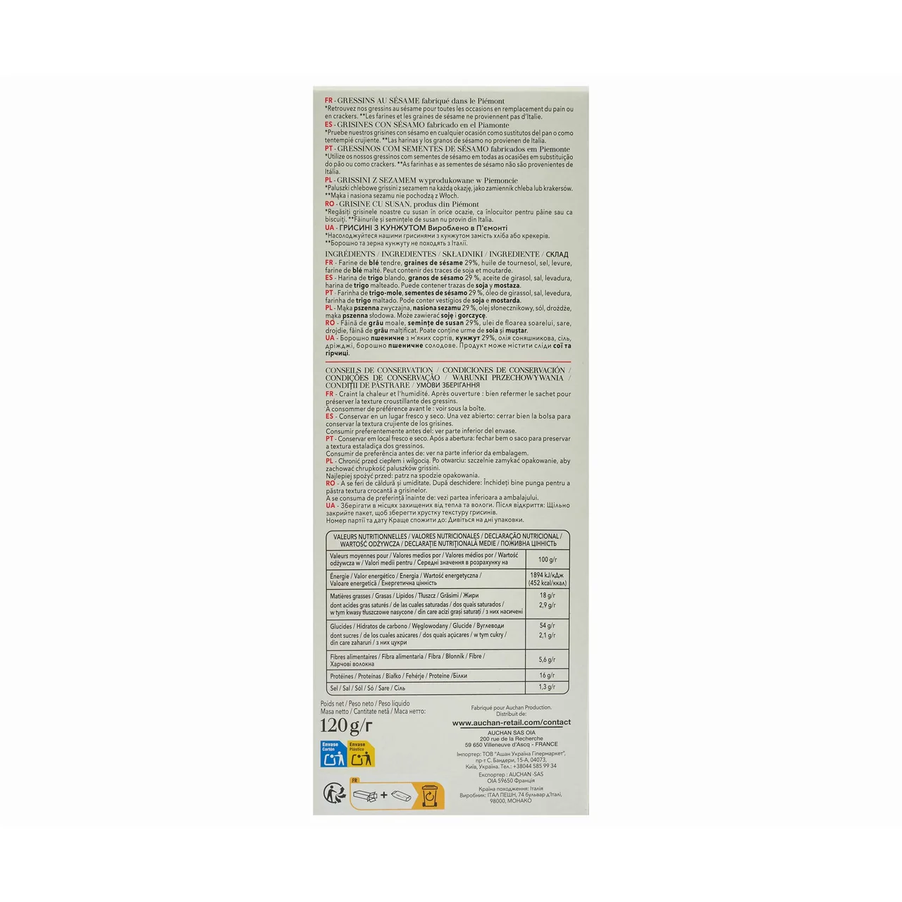 PRODUCTO ALCAMPO Grissini sésamoTavola in Italia 120 gr.