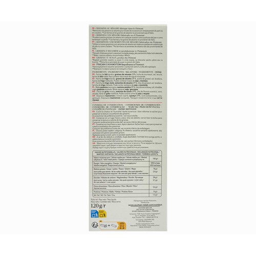 PRODUCTO ALCAMPO Grissini sésamoTavola in Italia 120 gr.