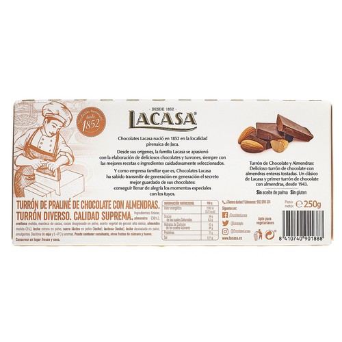 LACASA Turrón de chocolate y almendras 250 g.