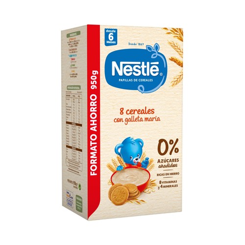 NESTLÉ Papilla de 8 cereales integrales con galleta María a partir de 6 meses NESTLÉ 950 g.