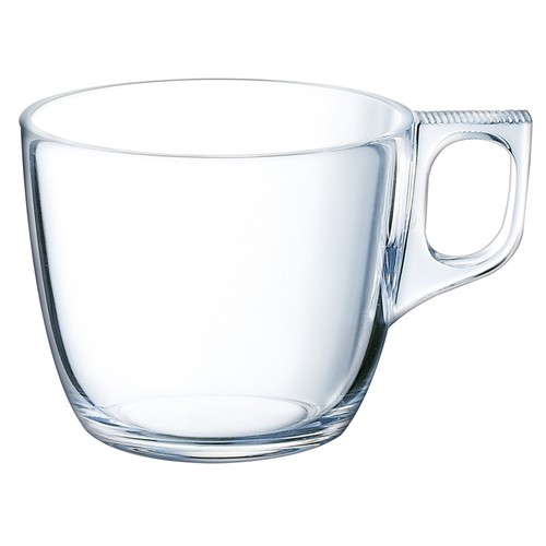 Taza con asa fabricada en vidrio transparente, capacidad de 0,22 litros LUMINARC 1 unidad.
