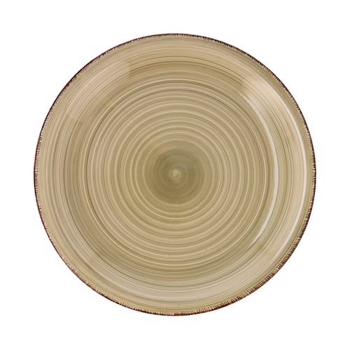 Plato llano de gres color marrón natural con diseño en espiral, 27 cm. de diámetro, Vita QUID.