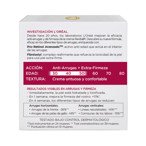 L´ORÉAL PARIS Crema de día antiarrugas con Pro-Retinol, especial pieles maduras L'ORÉAL PARIS Revitalift 50 ml.