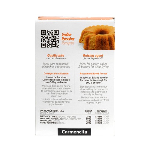 CARMENCITA Impulsor de bollería, gasificante 4 sobres 60 g.