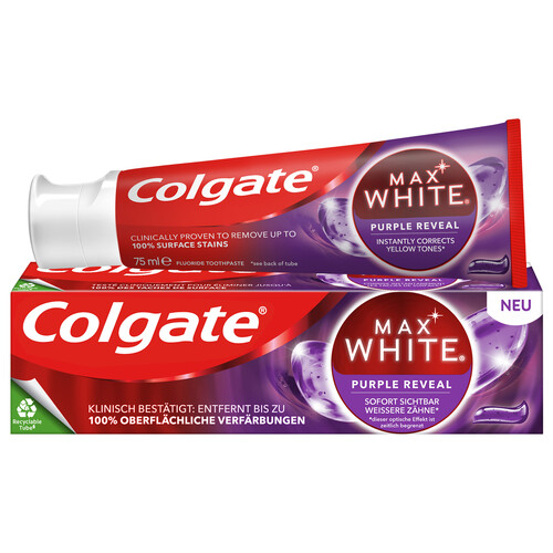 COLGATE Pasta de dientes de uso diario con acción blanqueante COLGATE Max white purple reveal 75 ml.