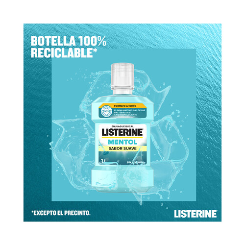 LISTERINE Enjuage bucal de uso diario sin alcohol, con sabor suave a mentol LISTERINE 1 l.