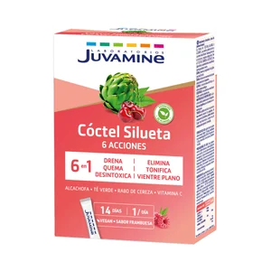 JUVAMINE Cóctel silueta Alcachofa, té verde, rabo de cereza y vitamina C, sabor frambuesa 14 sticks.