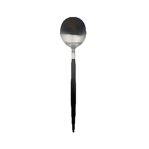 Cuchara de postre de acero inoxidable con mango negro, ALCAMPO.