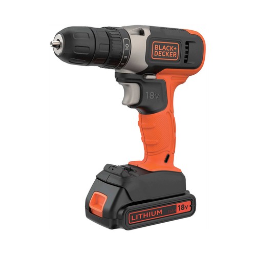 Taladro atornillador de 18V con batería y cargador, BLACK+DECKER