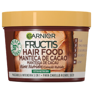 FRUCTIS Mascarilla extra nutritiva con manteca de cacao, para cabello rizado, seco FRUCTIS Hair food de Garnier 390 ml.