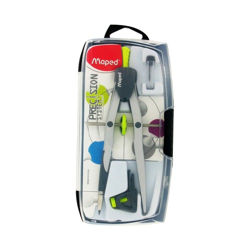 Compás con estuche y bigotera gigante metálica con adaptador MAPED.