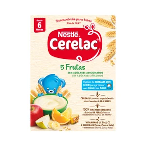 NESTLÉ Papilla de 5 frutas y creales con leche para preparar con agua, a partir de 6 meses NESTLÉ Cerelac 250 g.