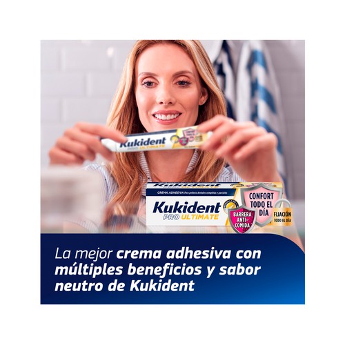 KUKIDENT Pro ultimate Crema adhesiva para prótesis dental, sin sabor + caja para prótesis 57 g.