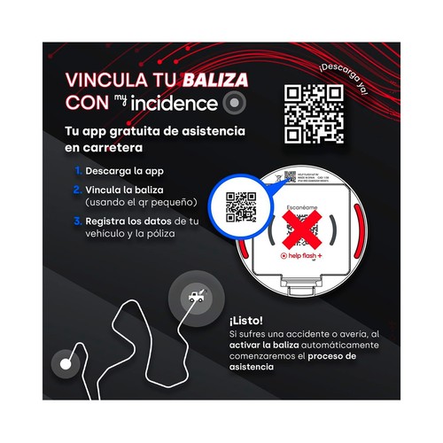 Baliza de Señalizacion de Emergencia V16 Conectada con DGT - Proteccion IP54. HELP FLASH LOT.
