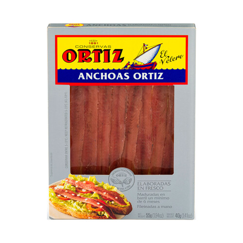 ORTIZ Filetes de anchoa en aceite vegetal ORTIZ 40 g. peso escurrido