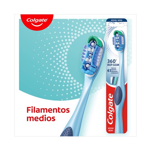 COLGATE 360º Deep clean Cepillo de dientes medio, para limpieza interdental y de encías.