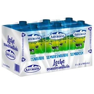 Imagen de CENTRAL LECHERA ASTURIANA Leche de vaca semidesnatada de origen español 6 x 500 ml.