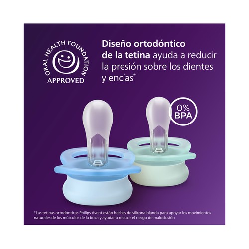 AVENT Ultra start de Philips Chupetes de 0 a 2 meses, con tetina con diseño ortodóntico 2 uds.