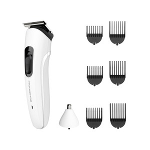 Imagen de Cortapelos 8 en 1 ROWENTA TN8934E0, cuchillas autoafilables, 6 peines fijos, recortador de precisión, recortador de nariz y orejas, batería NiMH, uso con y sin cable, color blanco.