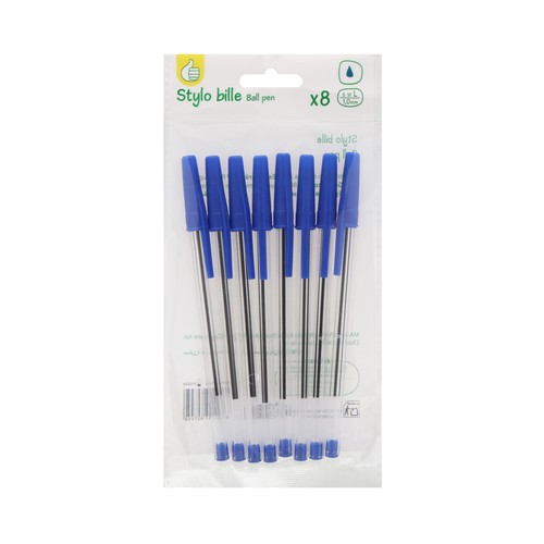 Pack 8 bolígrafos azules con capuchón. PRODUCTO ECONÓMICO ALCAMPO