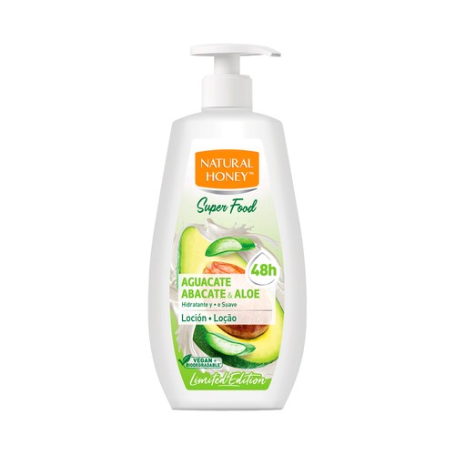 NATURAL HONEY Super food Loción hidratante (hasta 48 horas), con aloe vera y aguacate 360 ml.