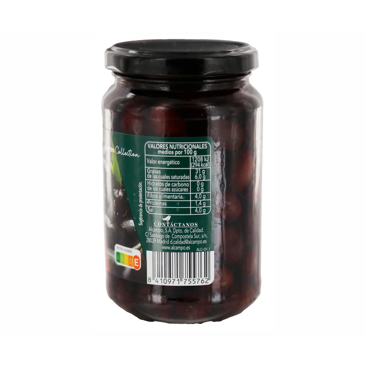 PRODUCTO ALCAMPO Collection Frasco de aceitunas negras naturales de Aragón con hueso 200 g.