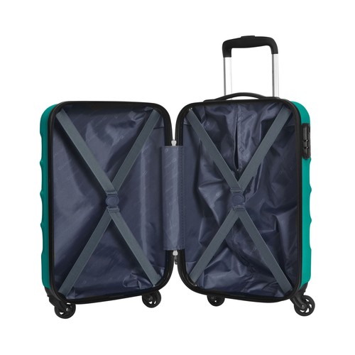 Maleta de cabina rígida de color verde turquesa de 55 cm y 4 ruedas ABS, AIRPORT ALCAMPO.