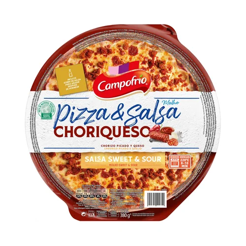 Pizza de bacon con queso de cabra y membrillo 500 g.