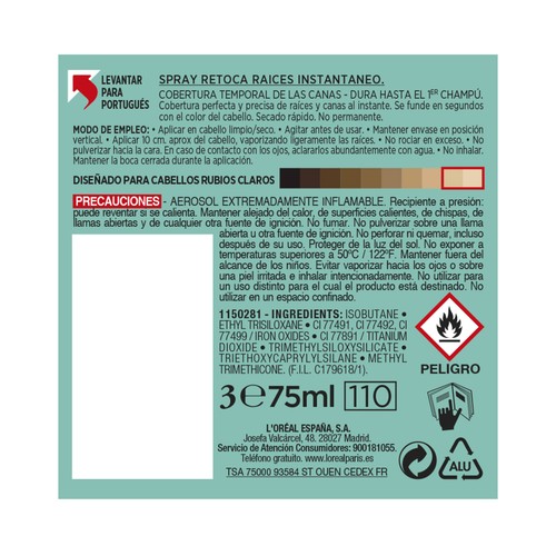 L´ORÉAL PARIS Magic retouch Tono 5 Rubio claro Spray retocador de raices con cobertura temporal e instantánea de las canas.