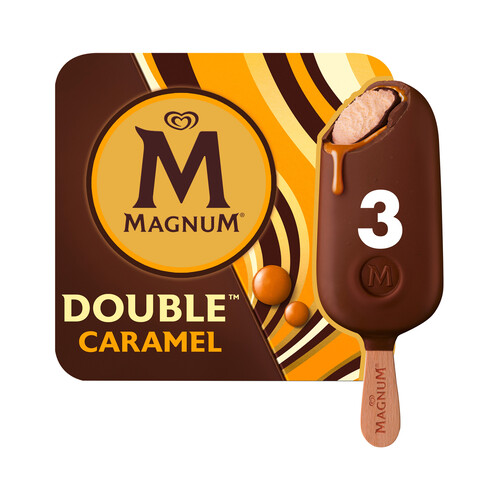 MAGNUM Helado de vainilla con salsa de caramelo recubierto de chocolate MAGNUM Double caramel de Frigo 3 x 85 ml.