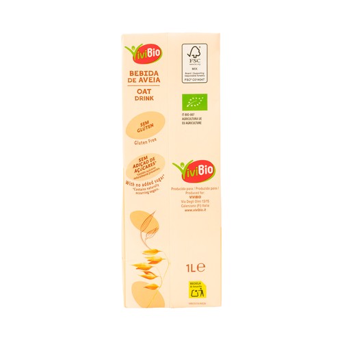 VIVIBIO Bebida vegetal de avena ecológica, sin azúcares añadidos 1 l.