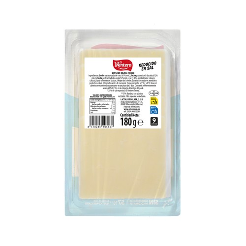 EL VENTERO Queso tierno reducido en sal en lonchas 180 g. 