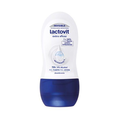 LACTOVIT Invisible Desodorante roll on para mujer sin alcohol, antitranspirante hasta 72 horas 50 ml.